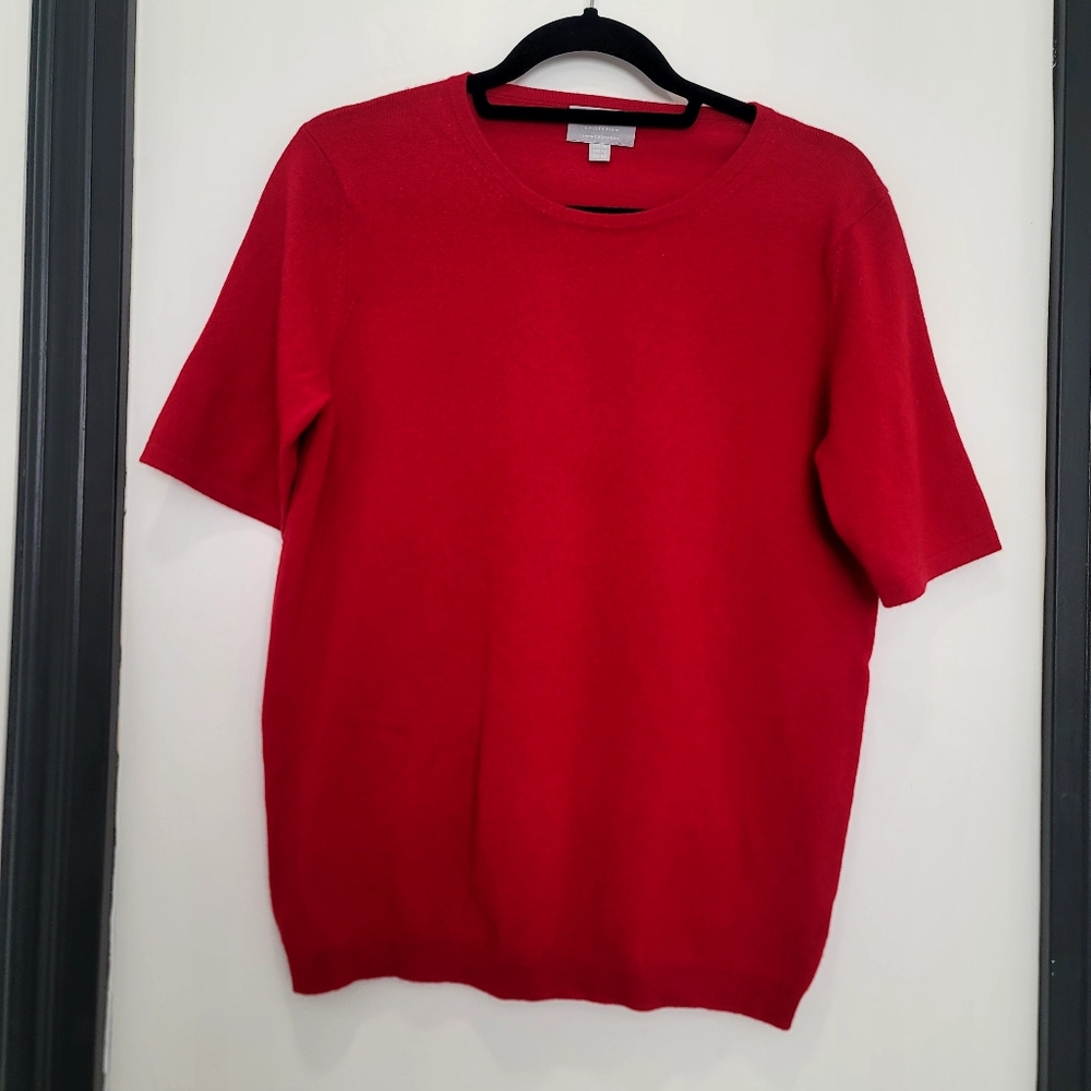Pure Collection 100% Cashmere Red Short Sleeve Sweater Top Size 12 Quiet Luxury - Picture 3 of 9